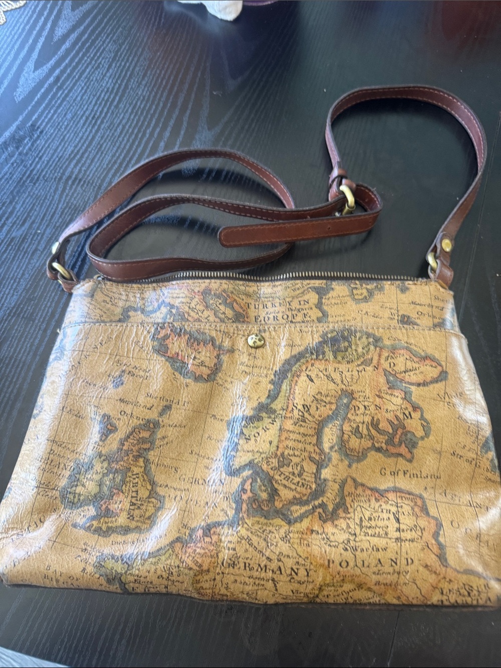 Patricia Nash Map-Print Crossbody with Brown Leather Trim - Picture 2 of 6